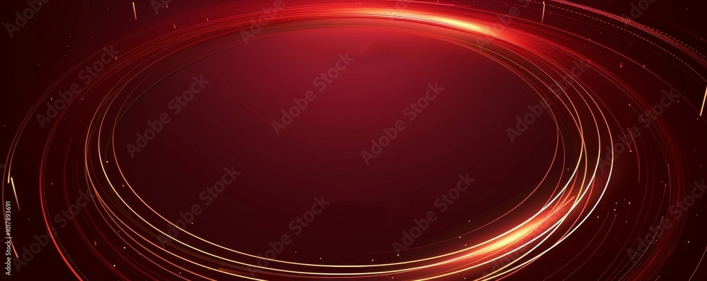 Poster abstract luxury golden circle lines on dark red background and glow effect. minimal geometric patter