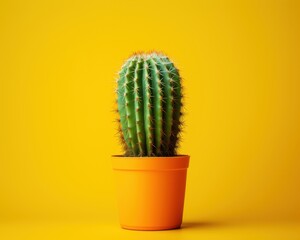 Cactus in a pot on a bright yellow background