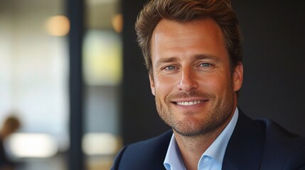 Fototapeta premium Smiling Businessman in Modern Office Environment