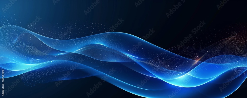Aufkleber abstract shiny blue wave on dark background. modern flowing wave design element. technology science 
