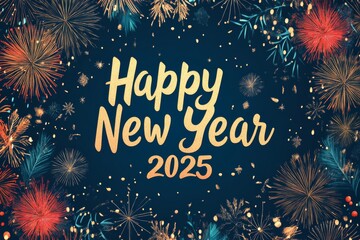 Celebratory fireworks display welcoming the New Year 2025 with vibrant colors and joyful wishes