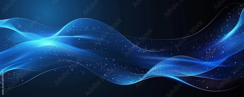 Aufkleber abstract shiny blue wave on dark background. modern flowing wave design element. technology science 