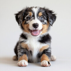 Australian Shepherd dog puppy isolated on a white background.