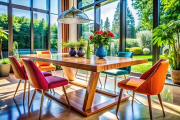 Fototapeta premium Low Angle View of a Modern Table with Elegant Design and Natural Light in a Contemporary Setting