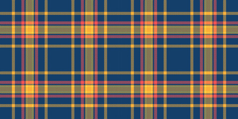 Elementary textile texture background, delicate check vector tartan. Bathroom seamless fabric plaid pattern in blue and amber colors.