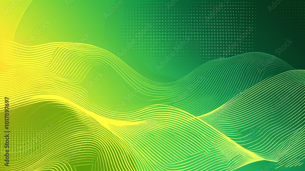 Poster abstract green and yellow gradient background with wave lines. modern simple dynamic circles shapes 