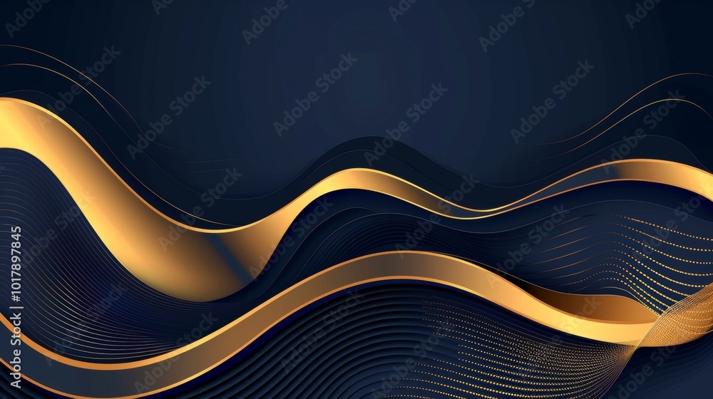 Aufkleber modern dark blue background. gradient golden linear background with abstract waves. luxury and elega