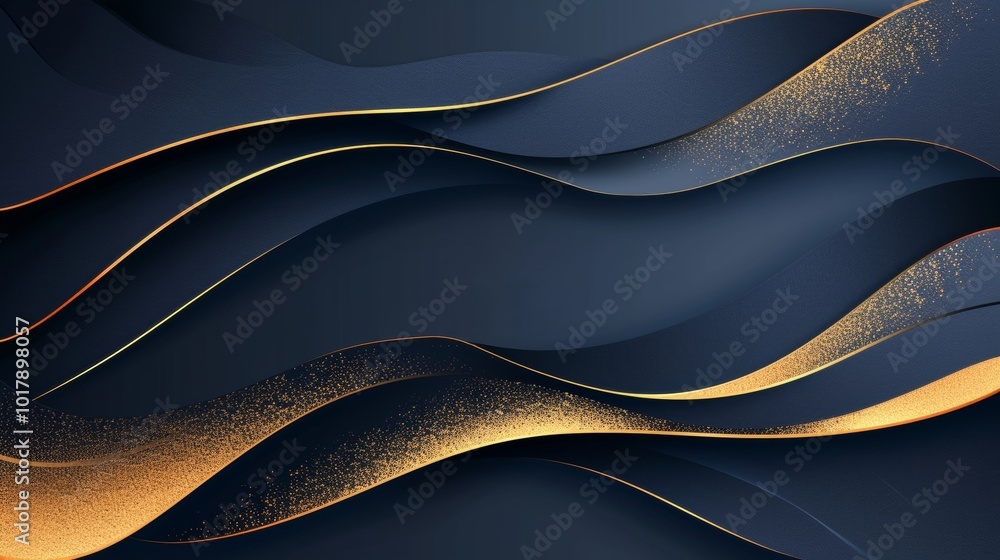 Aufkleber modern dark blue background. gradient golden linear background with abstract waves. luxury and elega