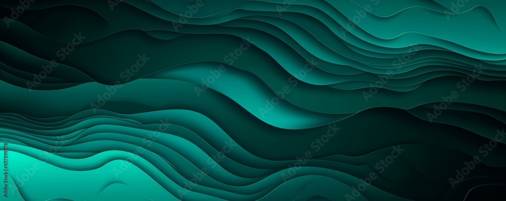 Aufkleber abstract wave overlap layer on dark background. modern dark green gradient dynamic wave shape . pape