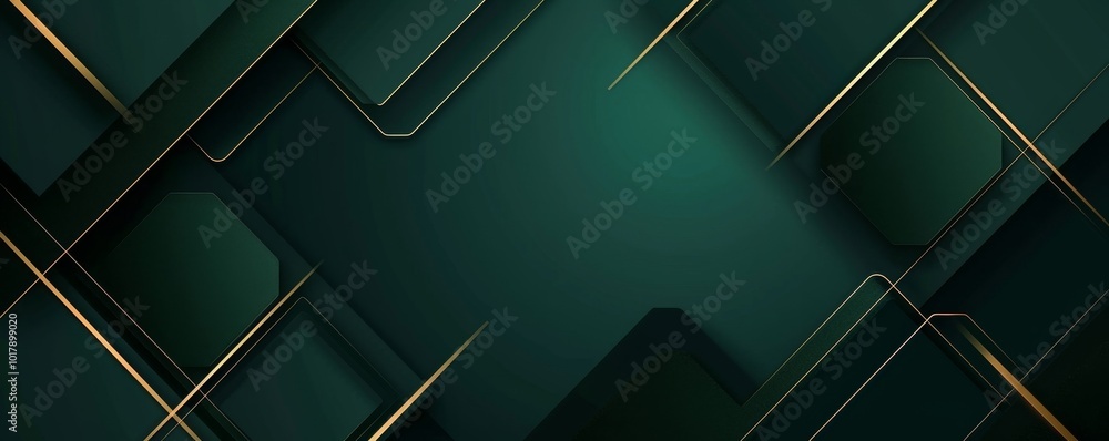 Aufkleber dark green abstract background with gold lines and shadow. geometric shape overlap layers. transpare