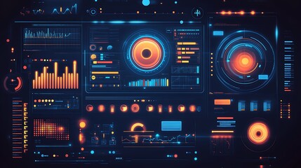 Futuristic Interface with Glowing Orange and Blue Elements