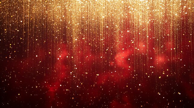 Fototapeta Abstract red and gold glitter background with vertical lines.