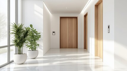 Modern classic wooden Elevator doors of office or hotel hallway, Lobby interior, corridor in house with lift,Black elegant lift for passenger or cargo elevators,copy space.