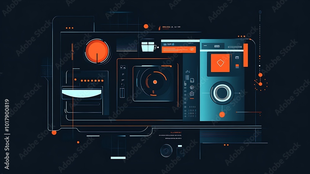 Poster abstract futuristic interface with geometric shapes and lines