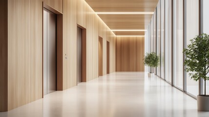 Modern classic wooden Elevator doors of office or hotel hallway, Lobby interior, corridor in house with lift,Black elegant lift for passenger or cargo elevators,copy space.