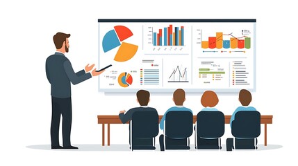 Businessman Presenting Data to a Team on a Whiteboard