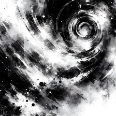 Spiral Abstract Monochrome Black and White Artistic Texture Background | A striking black-and-white abstract background featuring drips and splashes of paint, with circular shapes adding depth