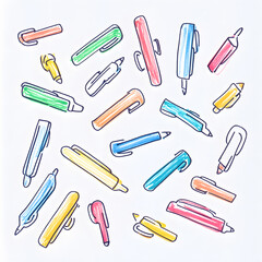 stationery in doodle 2D illustrator style, with cartoonish/symbolic elements and a white background.