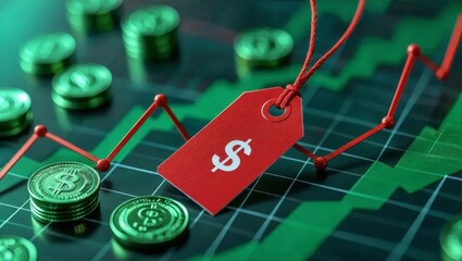 Green Financial Growth with Price Tag and Coins