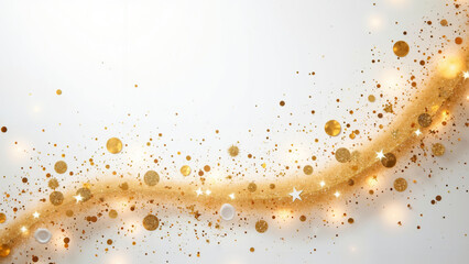 Elegant Golden Glitter Swirl on White: Festive Background for Luxury Invitations, Holiday Cards, or Glamorous Event Promotions