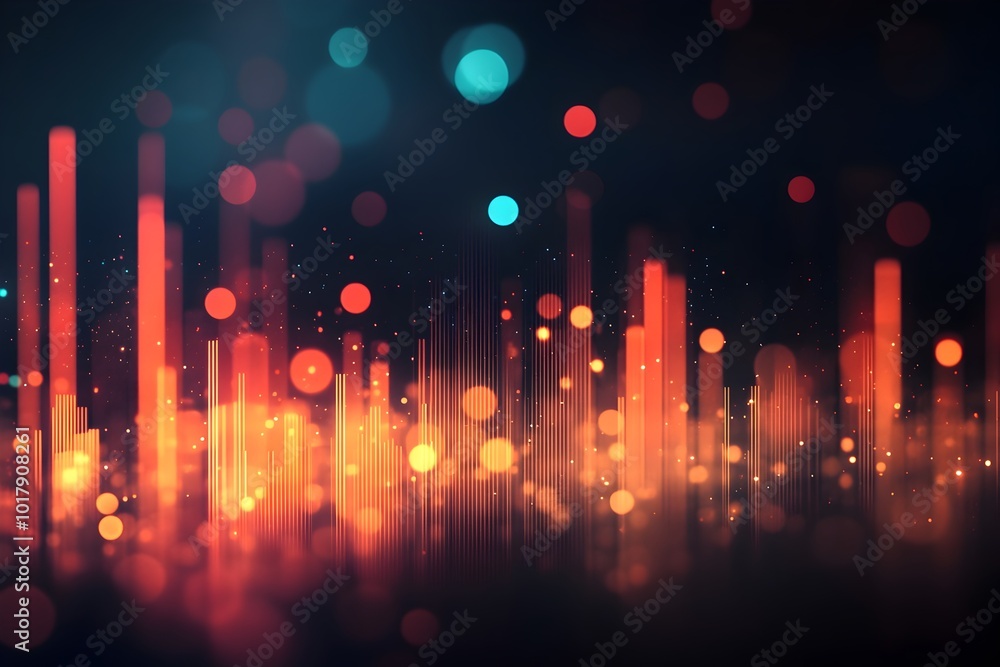 Poster abstract glowing neon lights forming analytical graph in transparent bokeh background