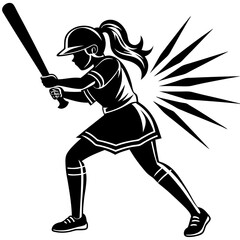 Obraz premium girl hit the baseball ball silhouette