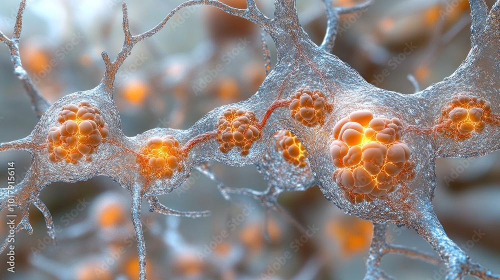 Aufkleber close-up view of interconnected neurons with glowing elements.