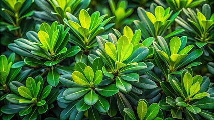 Obraz premium Lush Green Pittosporum Tobira Leaves in Natural Light Showcasing Textures and Vibrant Colors