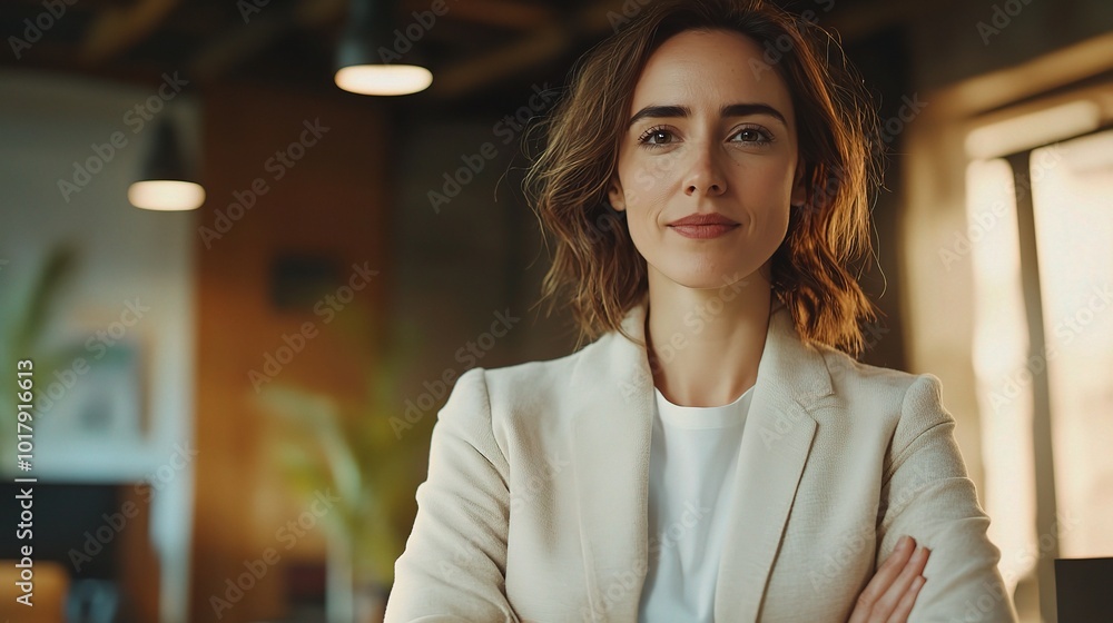 Poster Confident Professional Woman in Modern Office Setting