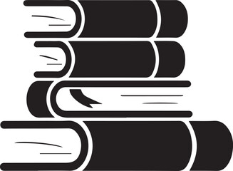 Vector silhouette style. A minimalist, black and white icon of a simple book stack Art & Illustration