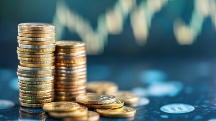 Stacks of Coins Against a Financial Background