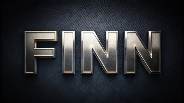 A stylish and modern image featuring the first name Finn in chrome on a dark background with flashes, creating a dynamic and eye-catching panoramic design