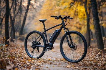 Fototapeta premium Electric Bicycle on Autumn Woodland Trail
