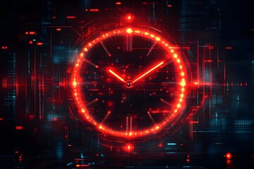 Obraz premium Futuristic Glowing Digital Clock Silhouette with Laser Red Neon Light Effects