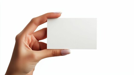 Woman's Hand Holding a Blank White Card