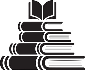 Vector silhouette style. A minimalist, black and white icon of a simple book stack Art & Illustration