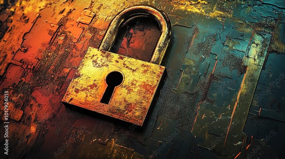 Poster rusty lock on a colorful abstract background