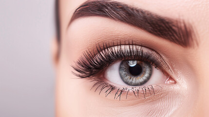 Fototapeta premium Grey eye with black eyelash and make-up close up