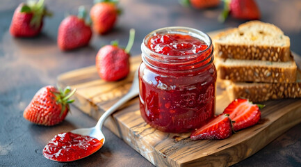 strawberry jam on a table