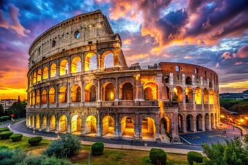 Obraz na płótnie Canvas Majestic Ancient Coliseum of Rome Showcasing the Grandeur of Gladiatorial History and Architecture
