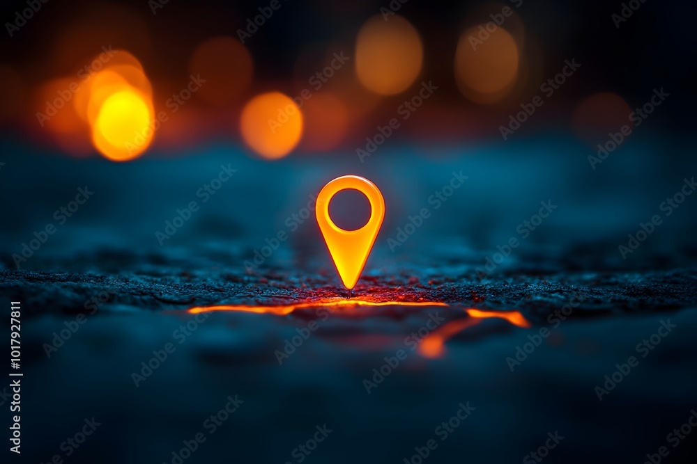 Poster location indicator pin on map with routes for adventure discovery and navigation concept