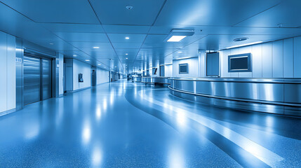 Fototapeta premium Modern Airport Corridor with Stainless Steel.