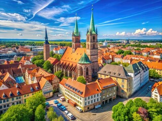 Majestic Architectural View of Domkirche Cathedral Surrounded by Vibrant Cityscape and Blue Sky