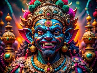 Fototapeta premium Majestic Asura: A Mythical Creature from Ancient Lore with Intricate Details and Vivid Colors
