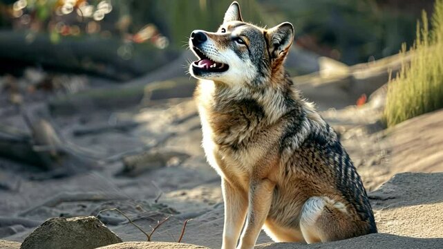 Wild animals showcasing emotions, a wolf howling with its head tilted back