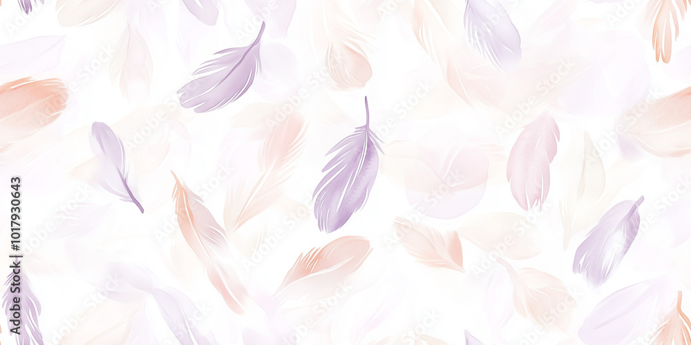 Poster seamless texture with soft pastel feathers on a light background for elegant design