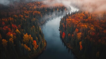 Canadian Boreal Forest | a winding river cutting through dense