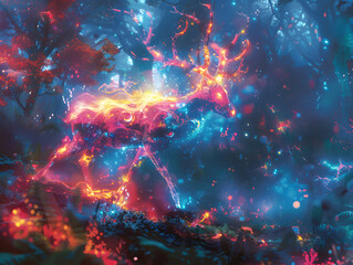 Fototapeta premium Nebula clouds swirl in a cosmic dance, their vibrant hues illuminated by distant stars against the vast expanse of deep space