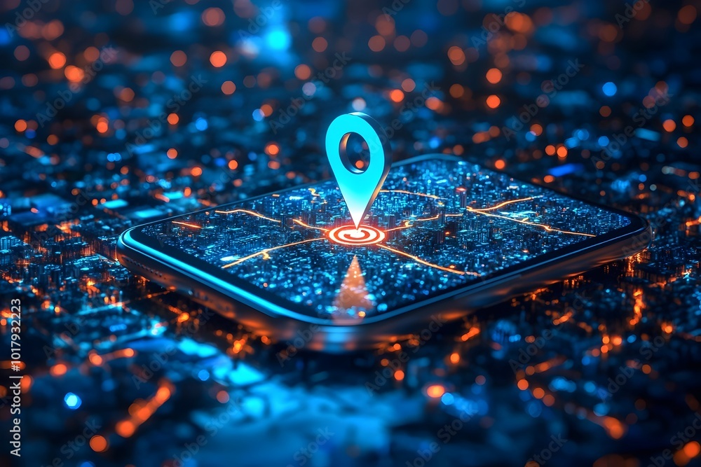 Aufkleber emerging digital world from smartphone with navigational arrow pointing forward