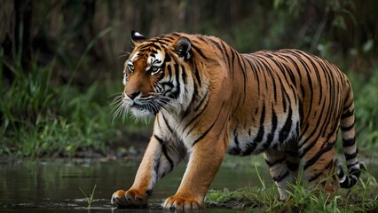 Fototapeta premium Tiger Stalking Prey in the Wilderness